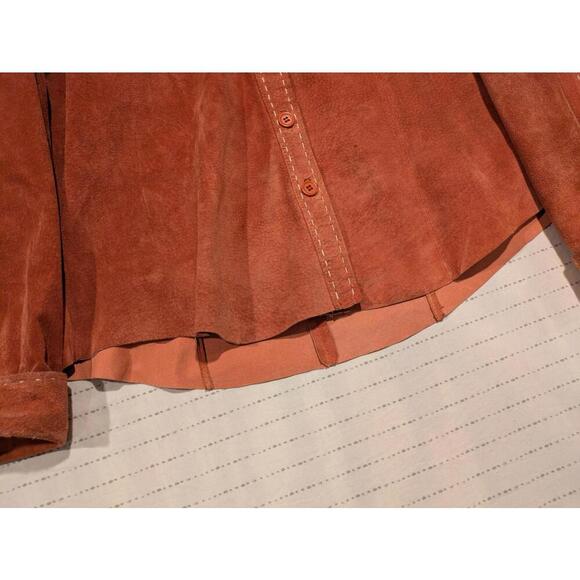 Brandon Thomas Suede Leather Button-Up Shirt in Rustic Orange Mens XL Polyester - Picture 6 of 12